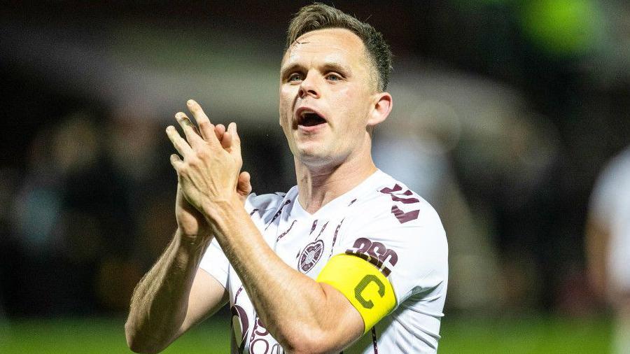 Hearts' Lawrence Shankland at full time during a William Hill Premiership match between Motherwell and Heart of Midlothian at Fir Park, on May 09, 2026, in Motherwell, Scotland.