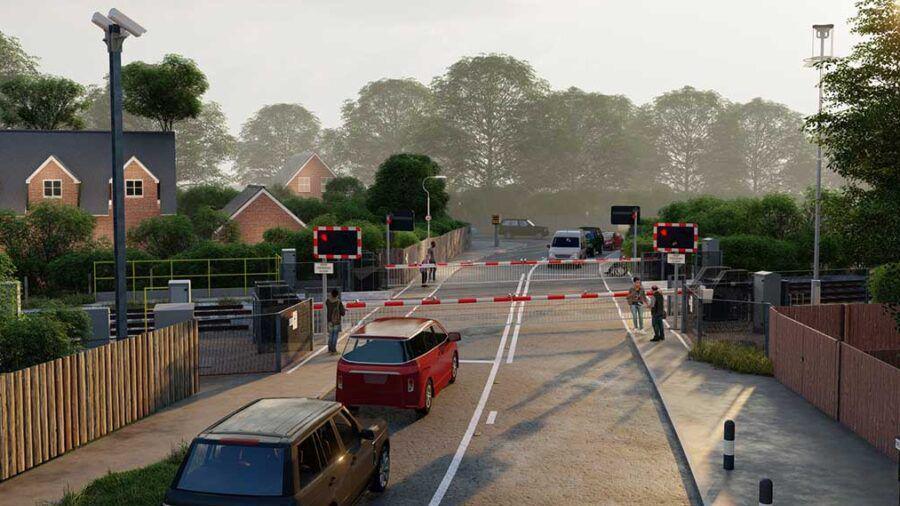 An artists impression of how one of the level crossings will look once it is complete