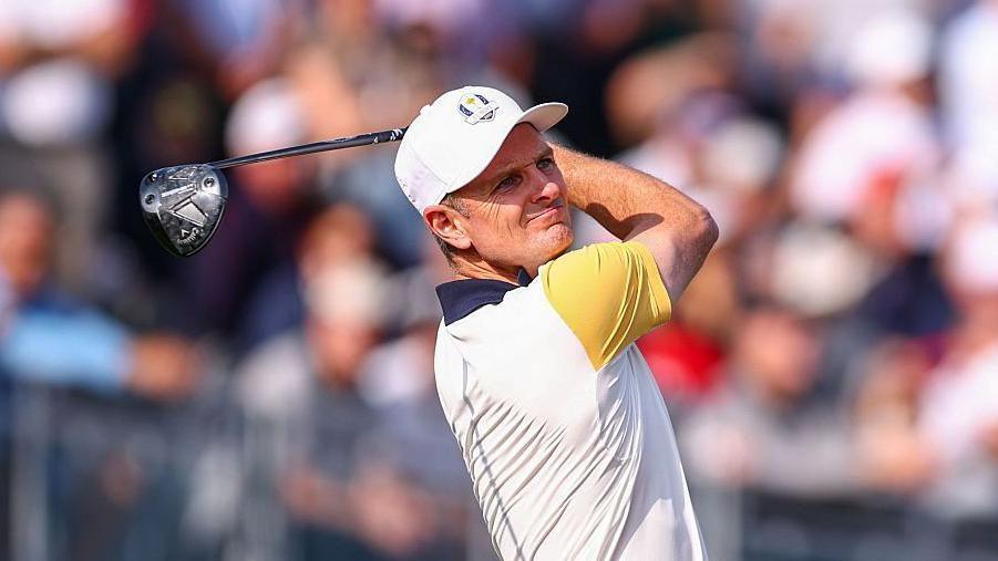Justin Rose plays a golf shot at the Ryder Cup