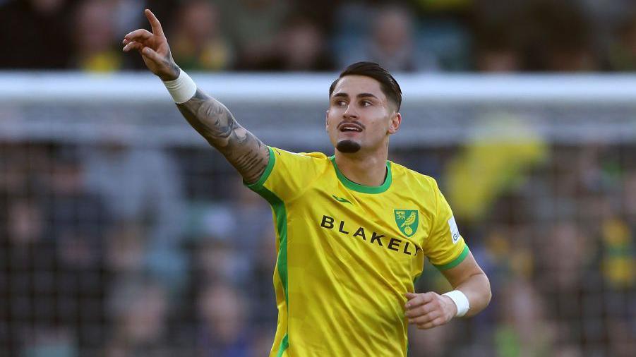 Borja Sainz celebrates scoring for Norwich City