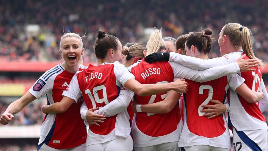 Arsenal celebrate scoring 