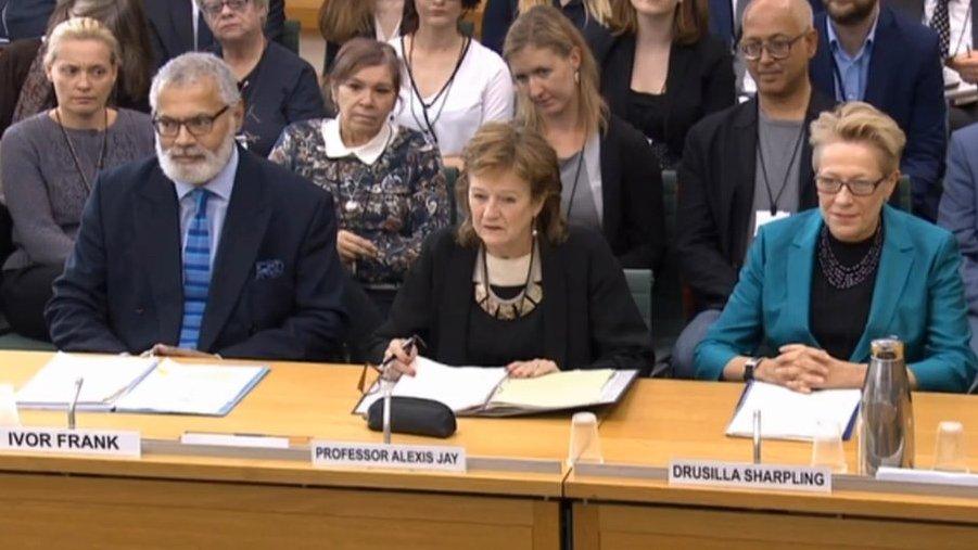 Professor Alexis Jay, chairman of the Independent Inquiry into Child Sexual Abuse, and IICSA Panel members Ivor Frank and Drusilla Sharpling, give evidence to the Commons Home Affairs Committee