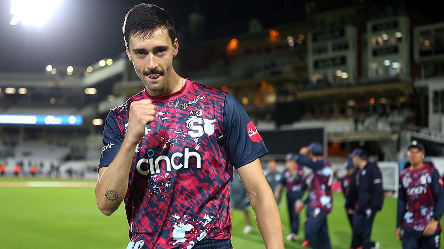 George Scrimshaw clenches his right fist in celebration after Northamptonshire beat Surrey in the T20 Blast