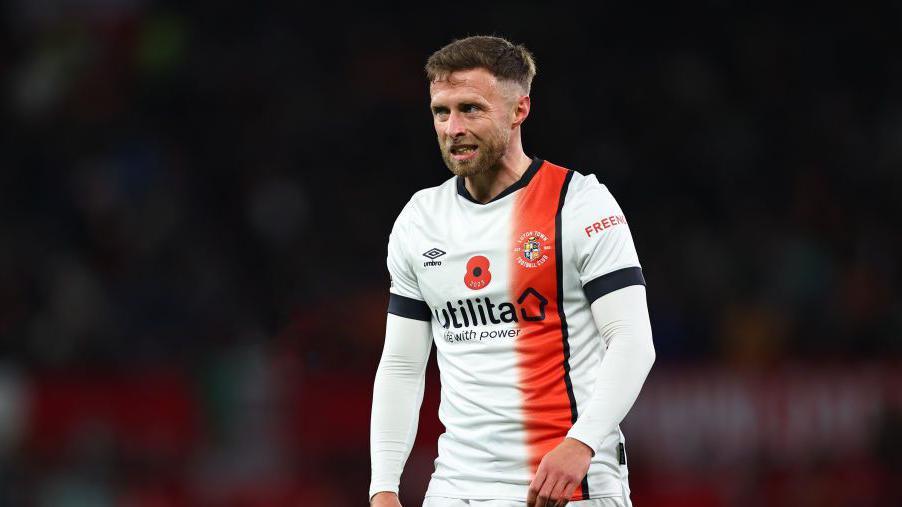 Jordan Clark of Luton Town during the Premier League match between Manchester United and Luton Town