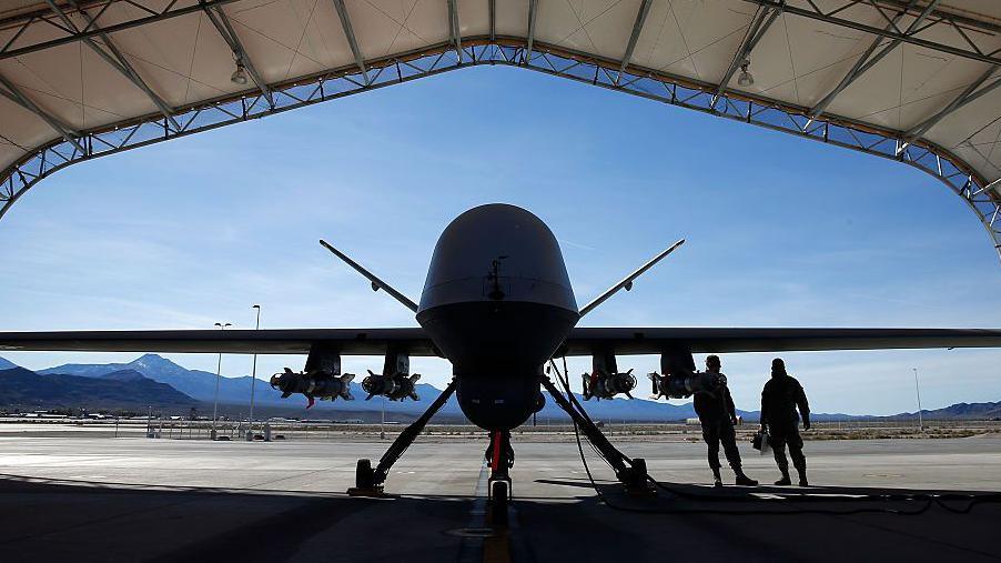 An MQ-9 Reaper drone at Creech Air Force Base in Indian Springs, Nevada