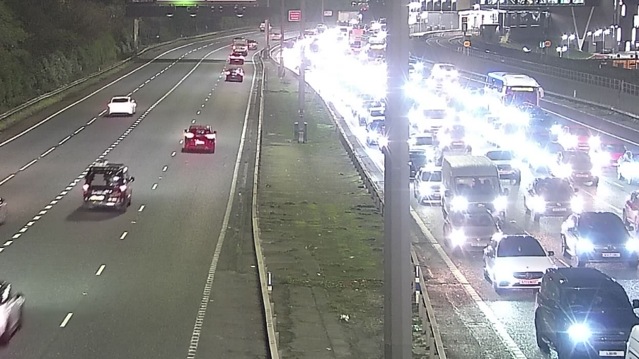 Cars backed up on the M2 northbound, between Fortwilliam and Greencastle