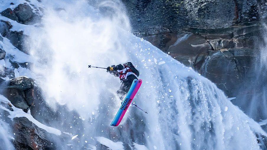 Switzerland's Martin Bender competes in the ski event during the Freeride World Tour finals Verbier Xtreme on the Bec de Rosses mountain above the Swiss Alps resort of Verbier, on March 20, 2025.