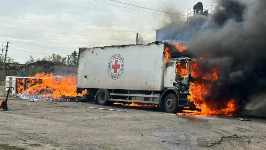 Zelensky posted this photo of the scene where he says Russian artillery killed three aid workers