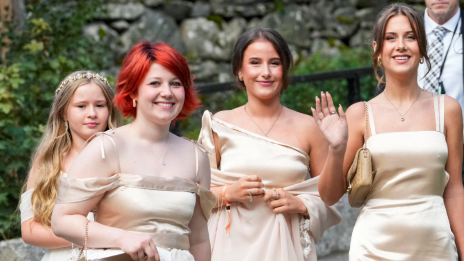 Princess Martha Louise's daughters (R-L) Leah Isadora, Emma Tallulah and Maud Angelica