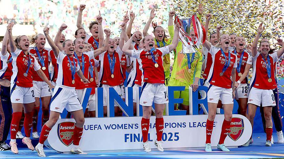 Arsenal celebrate winning the Women's Champions League