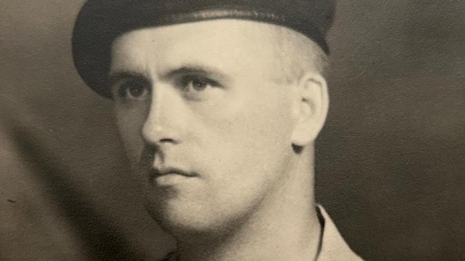 A black and white image of Joe Woods in military uniform.