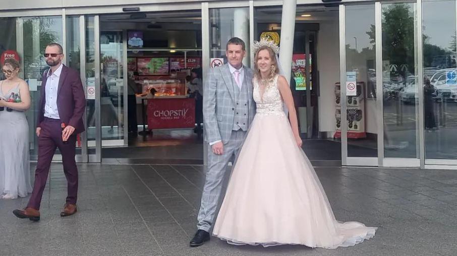 A bride and groom at Cobham Services