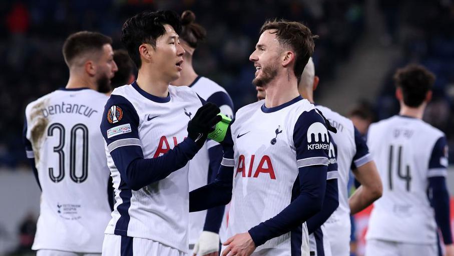 Son Heung-min and James Maddison celebrate scoring against Hoffenheim