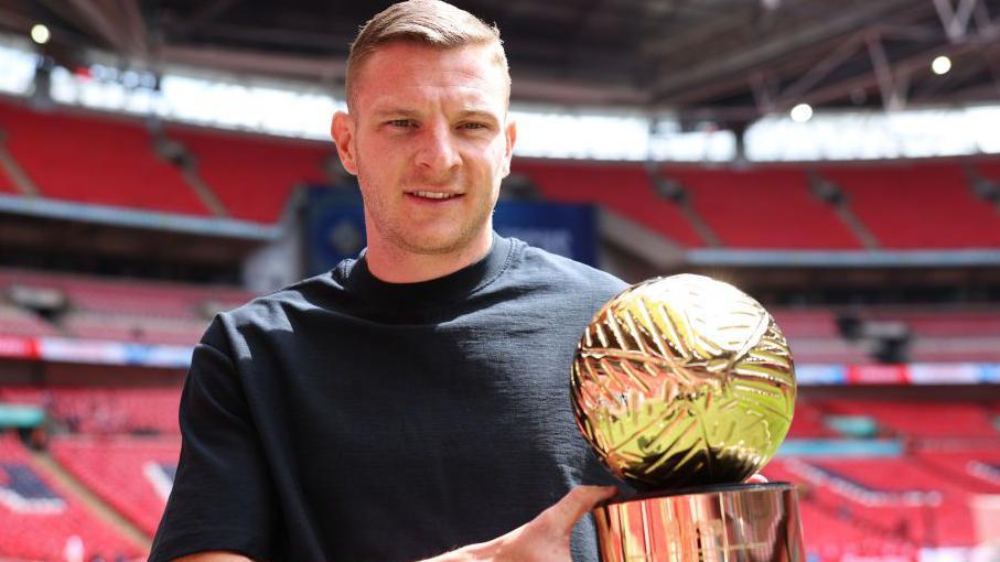Paul Mullin with his Golden Ball award at Wembley