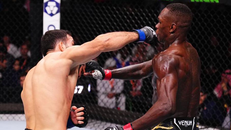 Nassourdine Imavov punches Israel Adesanya at UFC Fight Night in Saudi Arabia