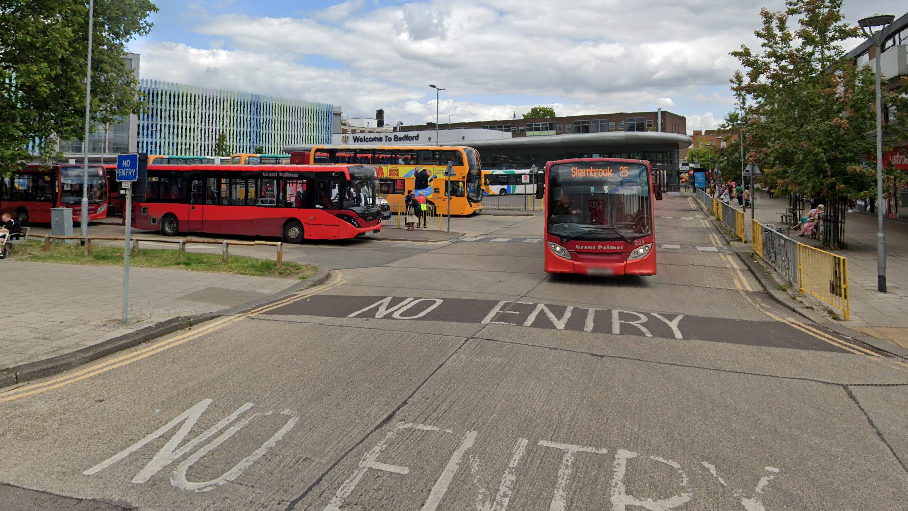 A view on street view of Bedford Bus Station