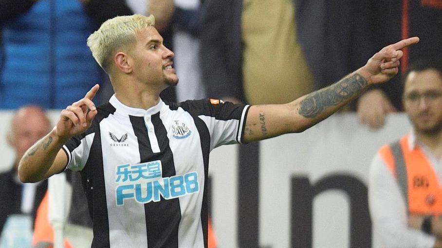 Bruno Guimaraes celebrates for Newcastle