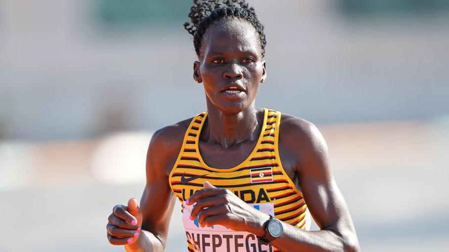 Rebecca Cheptegei participating in the marathon at the World Athletics Championships in Budapest 2023