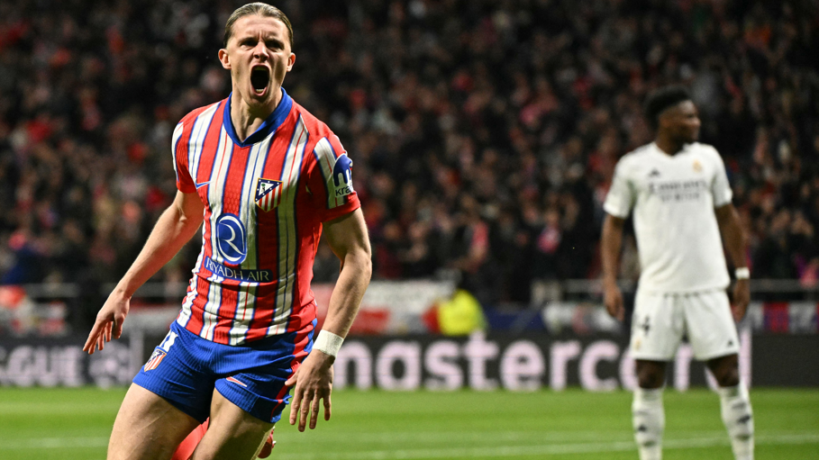 Conor Gallagher celebrates scoring Atletico Madrid's victor against Real Madrid successful La Liga connected 12 March
