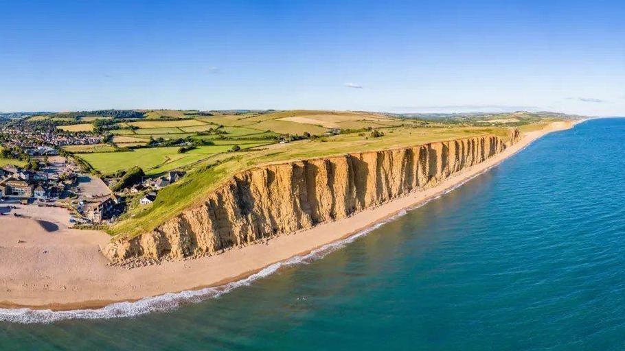 View of cliffs at West Bay on Dorset coast