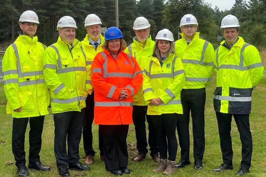 Transport Secretary Fiona Hyslop, centre, on a site visit at Tomatin