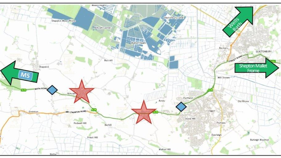 Possible Locations Of A39 Bypass at Ashcott And Walton