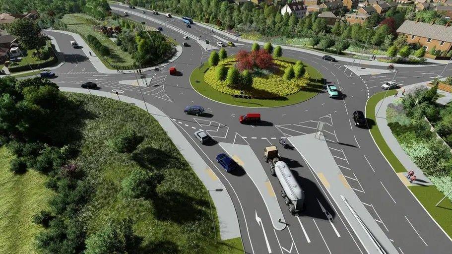 An artist's impression of the dual carriageway and roundabout upgrade