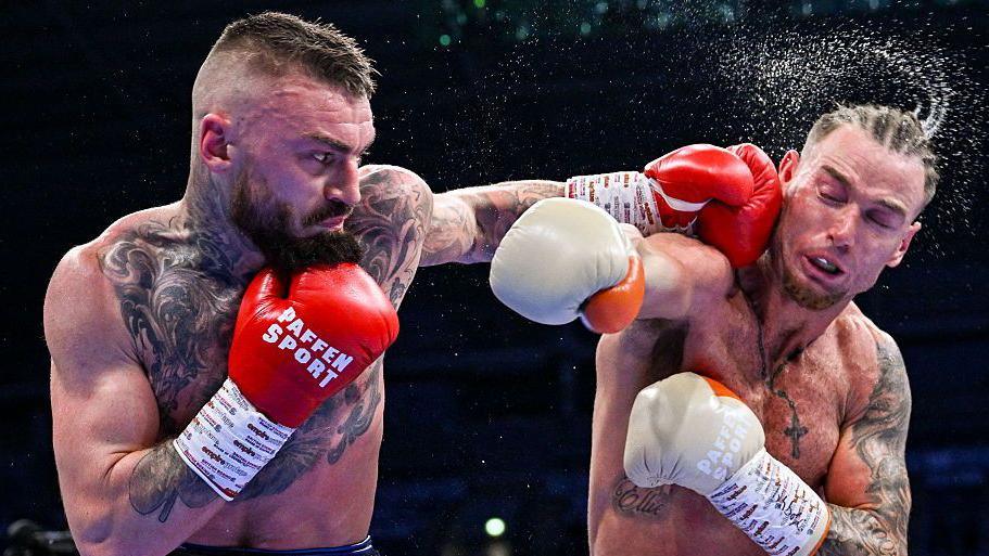 Lewis Crocker lands a left hook in his world title win over Paddy Donovan 