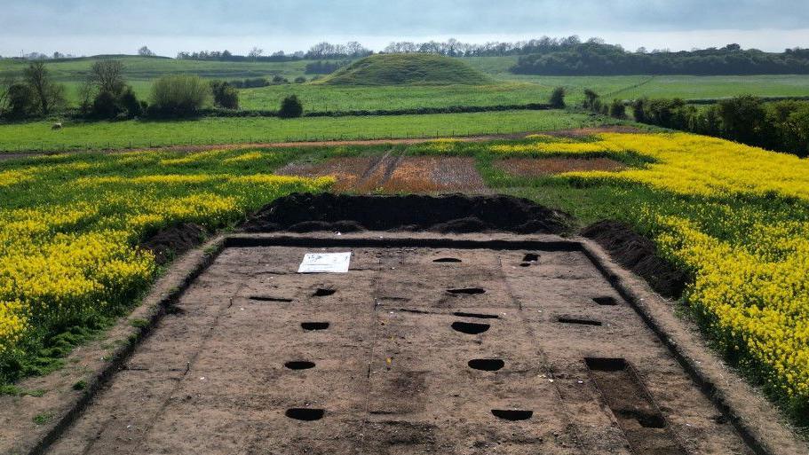 An archeological dig site on a field near Skipsea