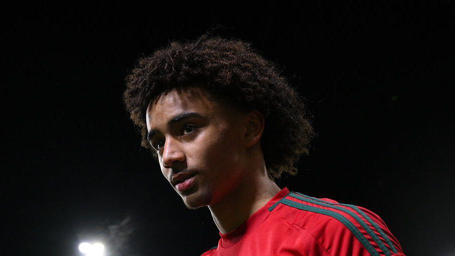 Jayden Patipe Lienou of Wales during the 2026 UEFA Men's Under-19s European Championship Qualifying Tournament match between Wales and Japan.