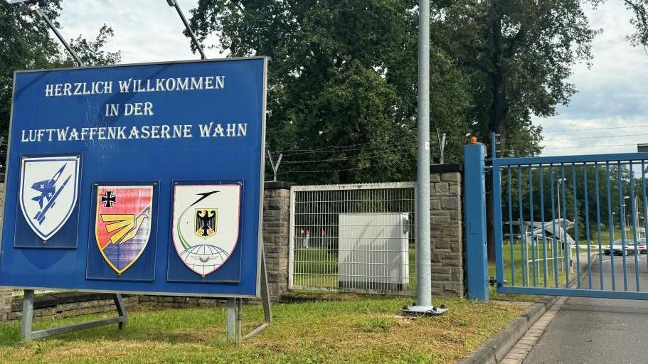 General view of the entrance to the German military base of Cologne-Wahn