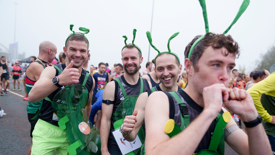 The four friends completed the Manchester Half Marathon dressed as the eponymous star of the popular children's book The Very Hungry Caterpillar 