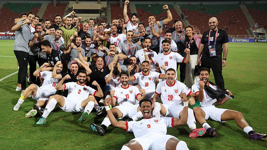 Jordan celebrate after victory away to Oman secured qualification for the 2026 World Cup