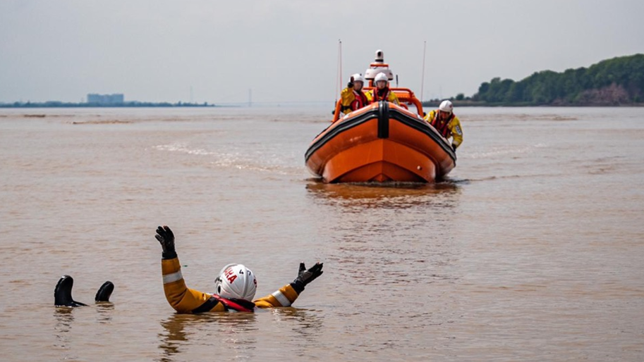 Training on the River Severn with a lifeboat crew being called to someone struggling in the water