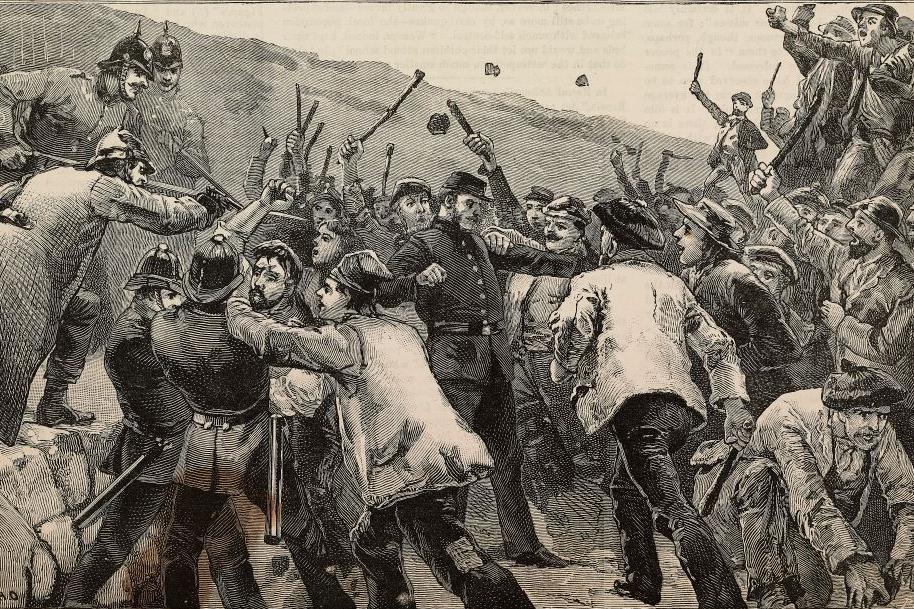 Islanders and police clash in Lewis in the Western Isles in an illustration drawn a the time.