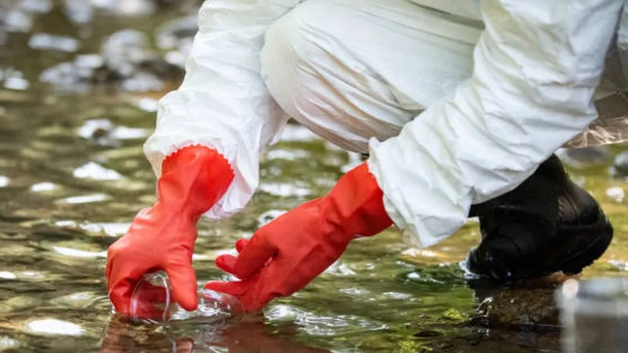 Water testing in a river