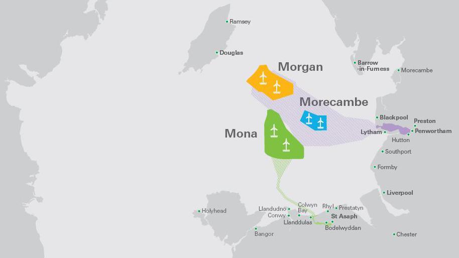 Map of wind farm projects in the Irish Sea