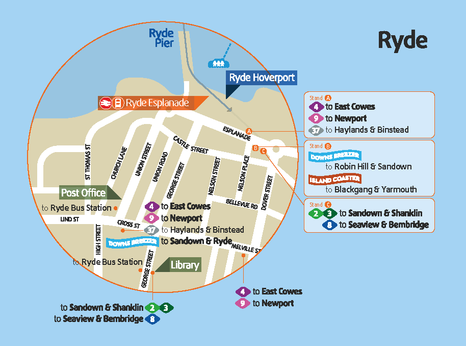 Map showing the temporary bus stops in Ryde