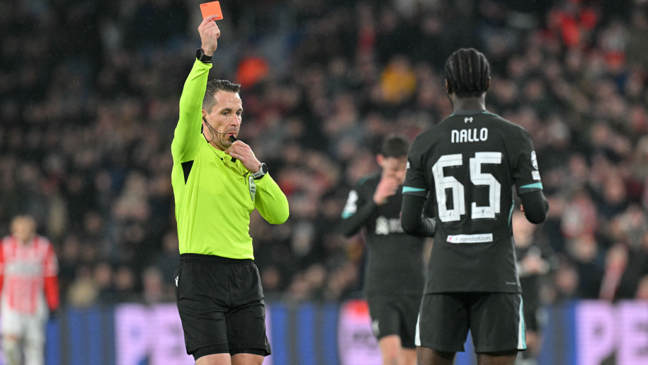 Substitute Amara Nallo is sent off on his Liverpool debut