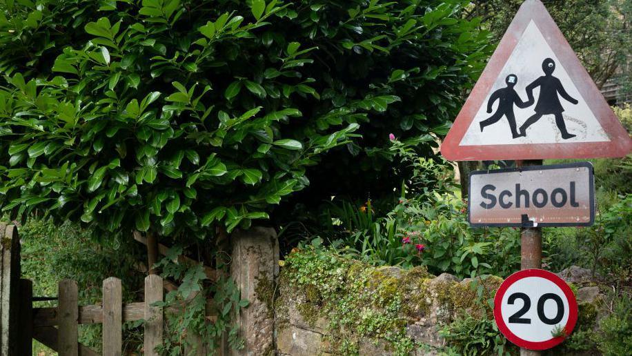 A 20mph sign outside a school