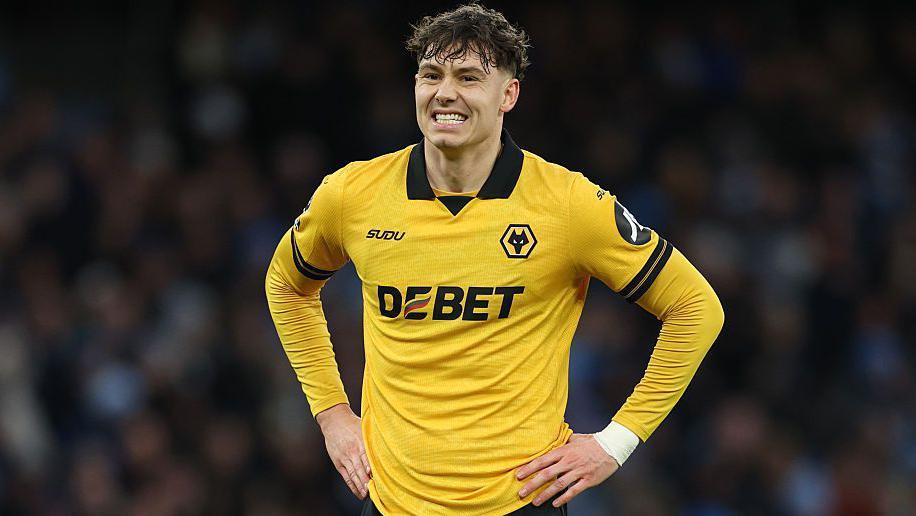 Joergen Strand Larsen of Wolverhampton Wanderers reacts