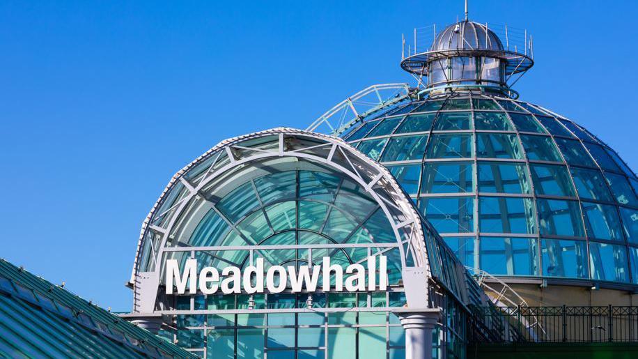 The domed glass roof of Meadowhall shopping centre near Sheffield. 