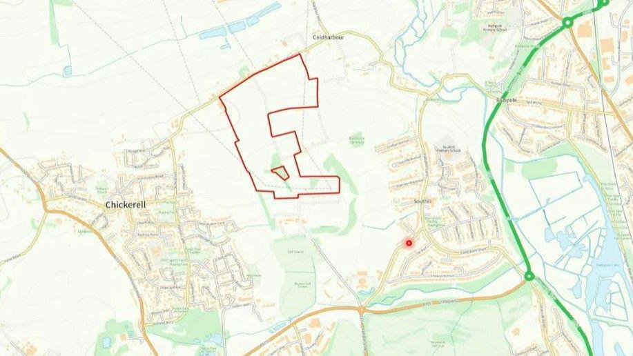 A map of Chickerell area with a red section marked out