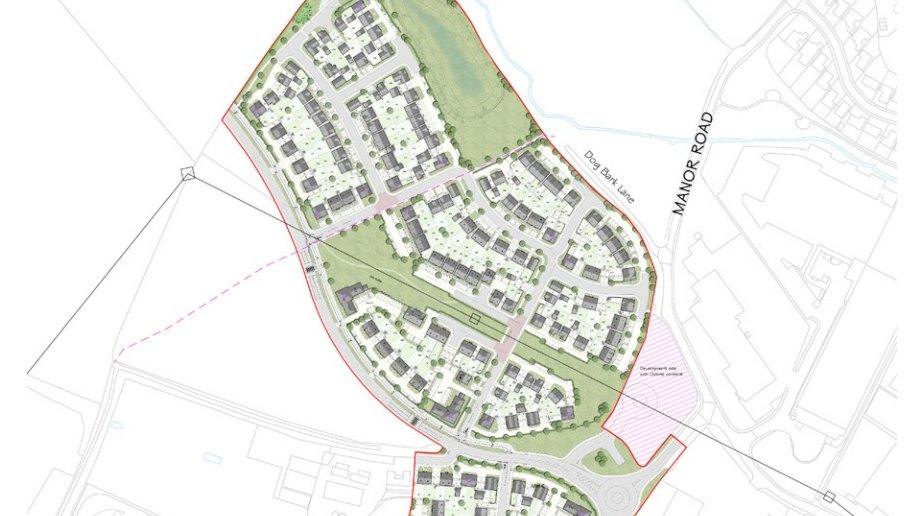 Drawings from a planning application, showing plans for 266 homes behind Gallagher Shopping Park in Cheltenham.