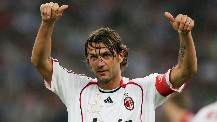 Paolo Maldini celebrates after AC Milan's victory over Liverpool in the 2007 Champions League final