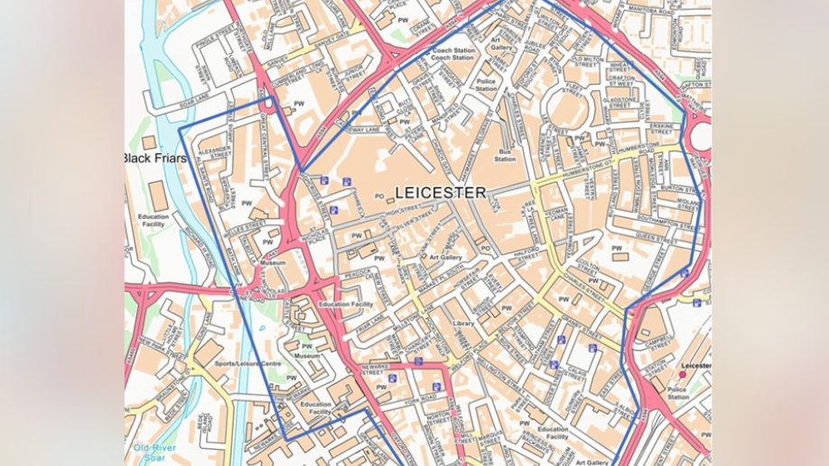Dispersal map in Leicester city centre