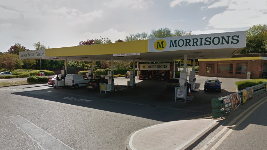 Morrisons petrol station, which has a yellow roof.