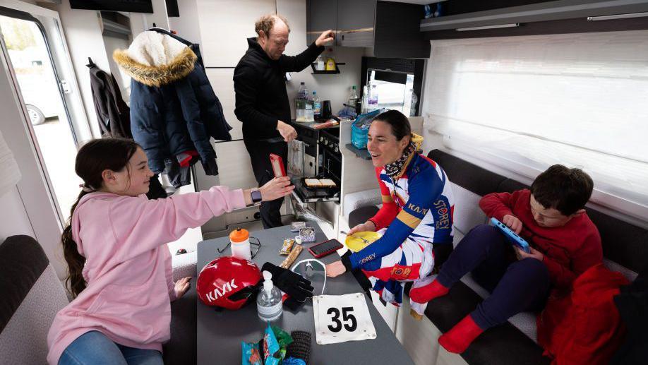 Dame Sarah Storey with her family - husband Barney, daughter Louisa and son Charlie