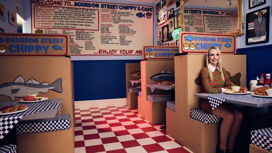 Lucy Sparrow in her hand-stitched felt chip shop 