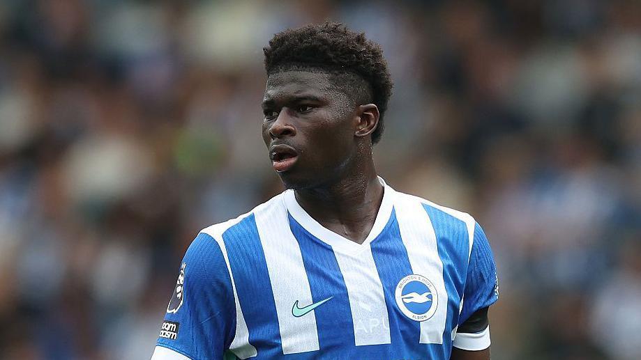 Carlos Baleba in action for Brighton against Tottenham in September 2025